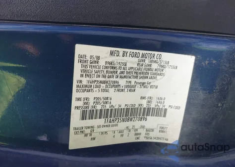 2008 Ford Focus Se/Ses из США, поврежденный, VIN 1FAHP35N08W270896